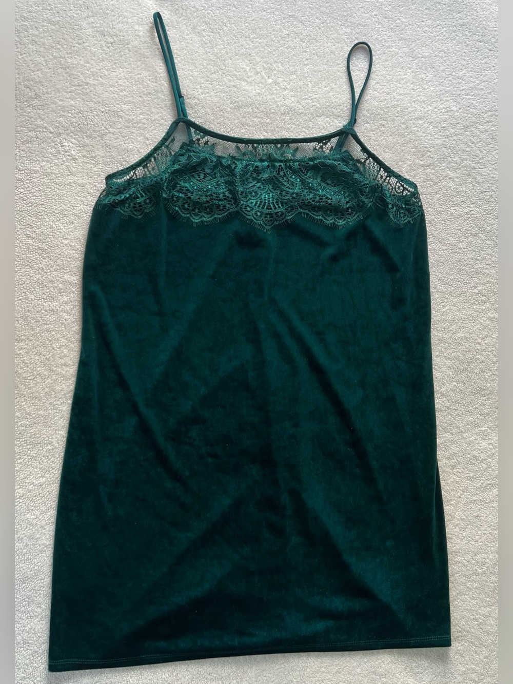 Rich Green Velvet Lace Chemise Gown Adjustable Strap Size M Fairycore Y2K Grunge